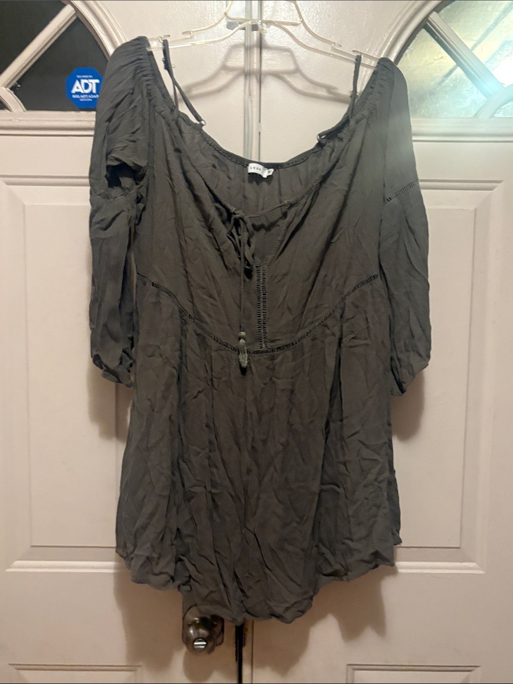 Women's Olive Green Peasant Blouse - Lightweight Tunic